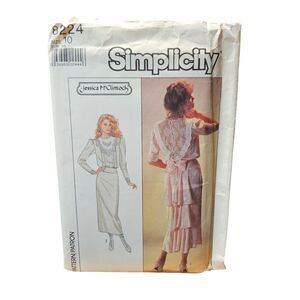 Simplicity 8224 Vtg 80s Dress Jessica McClintock Fish Tail Back Flounce Sz 10